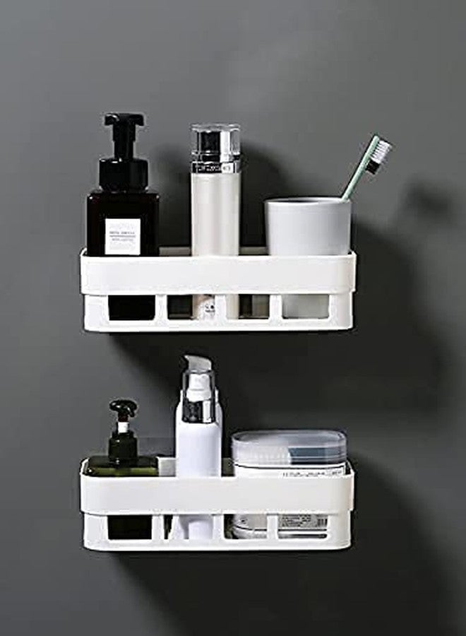 WEZOSHINET Plastic Triangle Corner Storage Organizer Bathroom Shelves Shower Caddies Shelf Storage Rack Adhesive Caddy Wall Holder Wall Mount For Bathroom Kitchen (2 Bathroom Shelve,2 Soap Box),White - Image 3